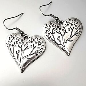 Tree of Life Heart Boho Earrings Zinc Alloy Heart Shape